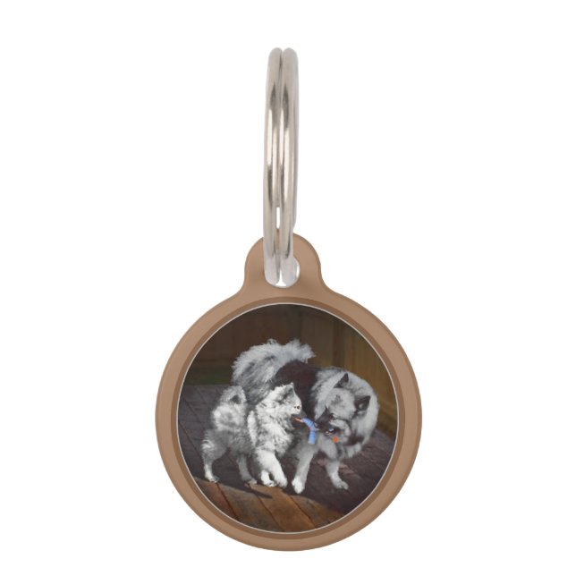 Keeshond Playtime Malerei - Niedliche Original Dog Haustiermarke (Vorderseite)