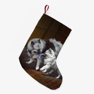 Keeshond Playtime Malerei - Niedliche Original Dog Kleiner Weihnachtsstrumpf