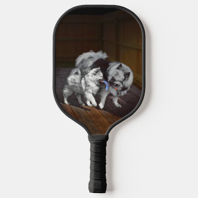 Keeshond Playtime Malerei - Niedliche Original Dog Pickleball Schläger (Rückseite)