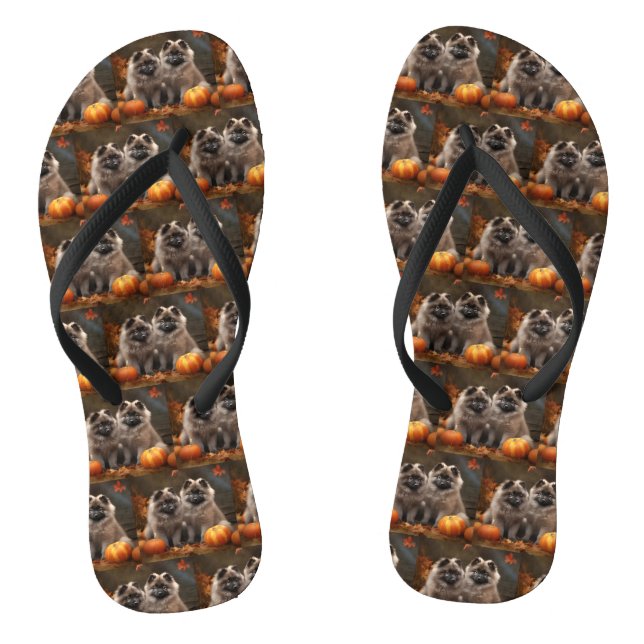 Keeshond Puppy Autumn Delight Pumpkin Flip Flops (Fußbett)