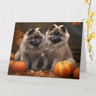 Keeshond Puppy Autumn Delight Pumpkin Karte