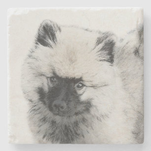 Keeshond Puppy Drawing - Cute Original Dog Art Steinuntersetzer
