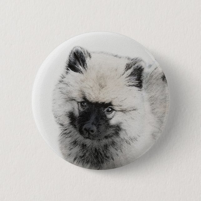 Keeshond Puppy Zeichnend - Niedliche Original Hund Button (Vorderseite)