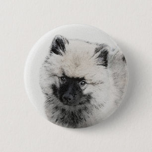 Keeshond Puppy Zeichnend - Niedliche Original Hund Button