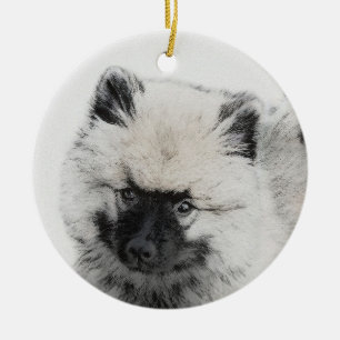 Keeshond Puppy Zeichnend - Niedliche Original Hund Keramik Ornament