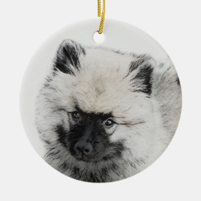 Keeshond Puppy Zeichnend - Niedliche Original Hund Keramik Ornament (Vorne)