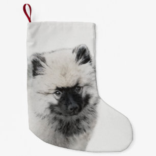 Keeshond Puppy Zeichnend - Niedliche Original Hund Kleiner Weihnachtsstrumpf