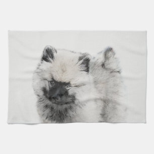 Keeshond Puppy Zeichnend - Niedliche Original Hund Küchentuch