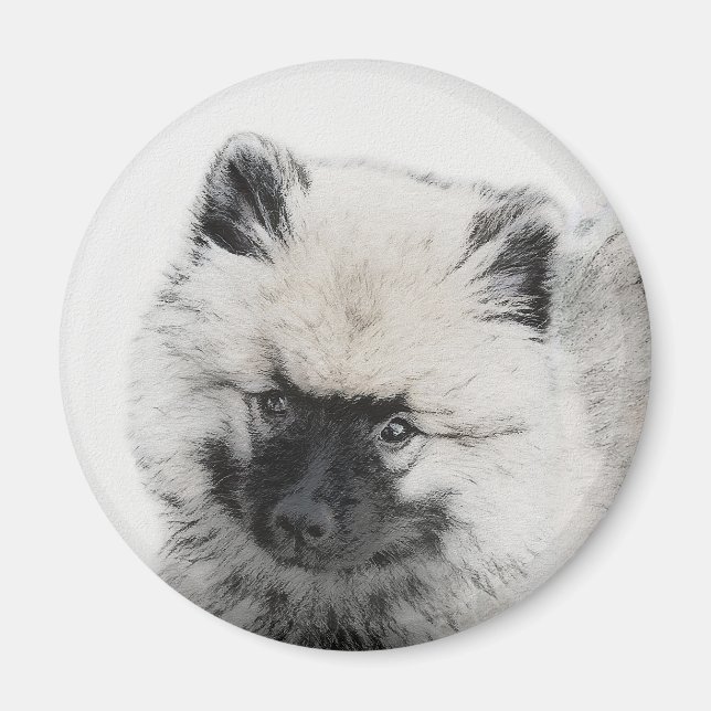 Keeshond Puppy Zeichnend - Niedliche Original Hund Magnet (Vorne)