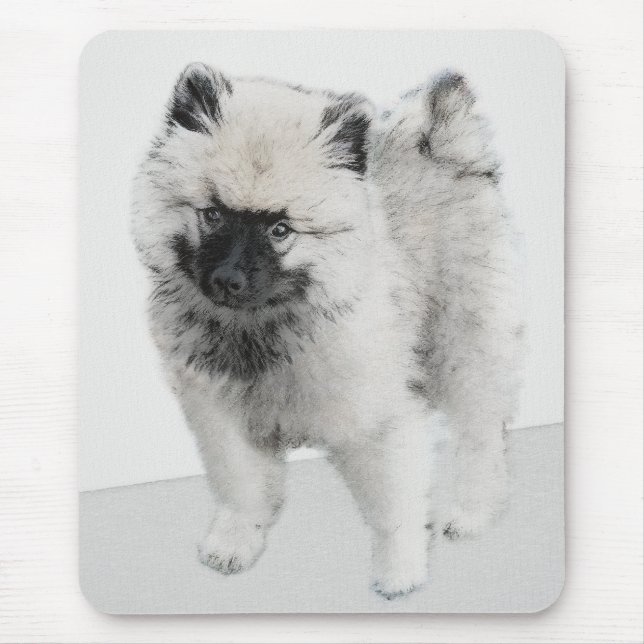Keeshond Puppy Zeichnend - Niedliche Original Hund Mousepad (Vorne)