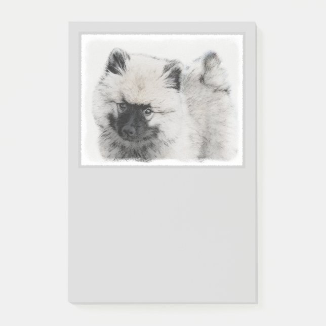 Keeshond Puppy Zeichnend - Niedliche Original Hund Post-it Klebezettel (Vorderseite)