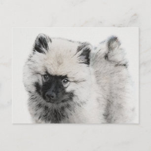Keeshond Puppy Zeichnend - Niedliche Original Hund Postkarte