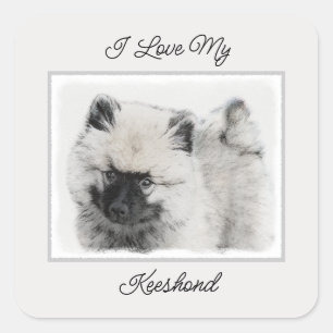 Keeshond Puppy Zeichnend - Niedliche Original Hund Quadratischer Aufkleber