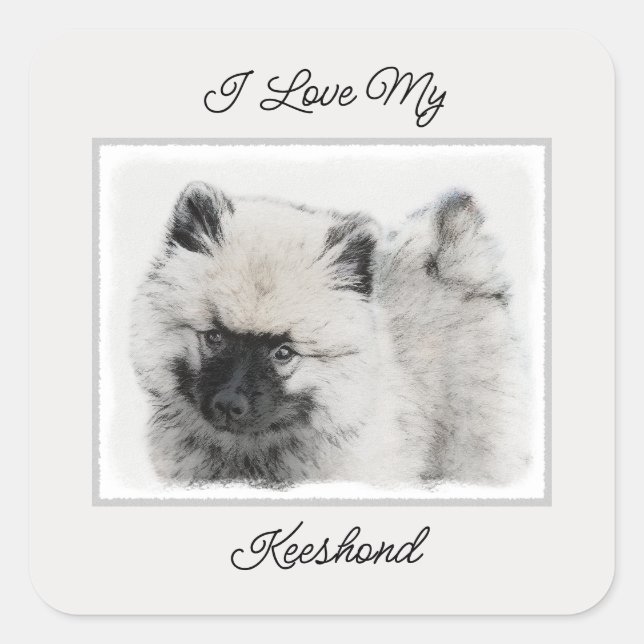 Keeshond Puppy Zeichnend - Niedliche Original Hund Quadratischer Aufkleber (Vorderseite)