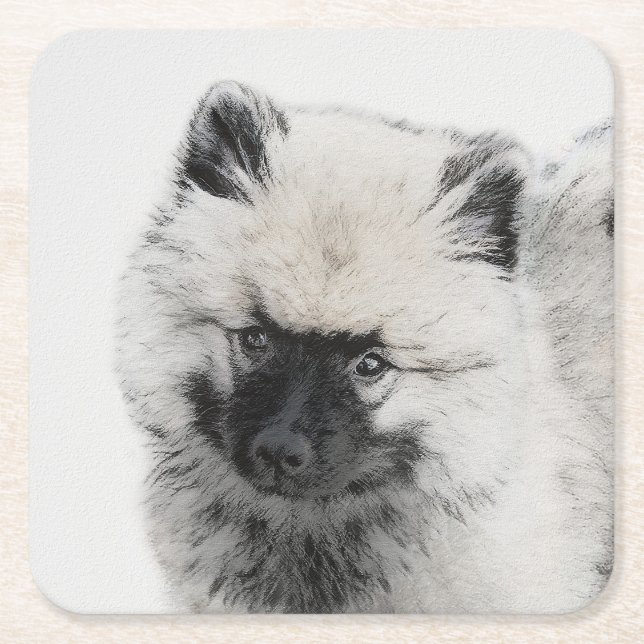 Keeshond Puppy Zeichnend - Niedliche Original Hund Rechteckiger Pappuntersetzer (Vorderseite)