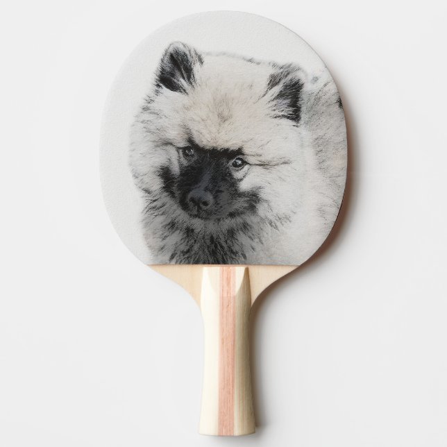 Keeshond Puppy Zeichnend - Niedliche Original Hund Tischtennis Schläger (Vorderseite)