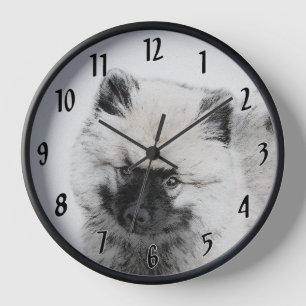 Keeshond Puppy Zeichnend - Niedliche Original Hund Uhr