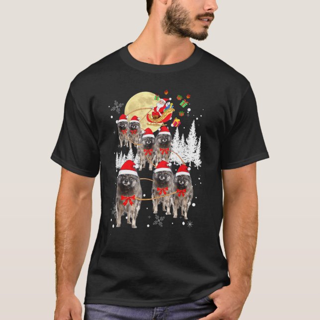Keeshond Reindeer Christmas Moon Santa Dog T-Shirt (Vorderseite)