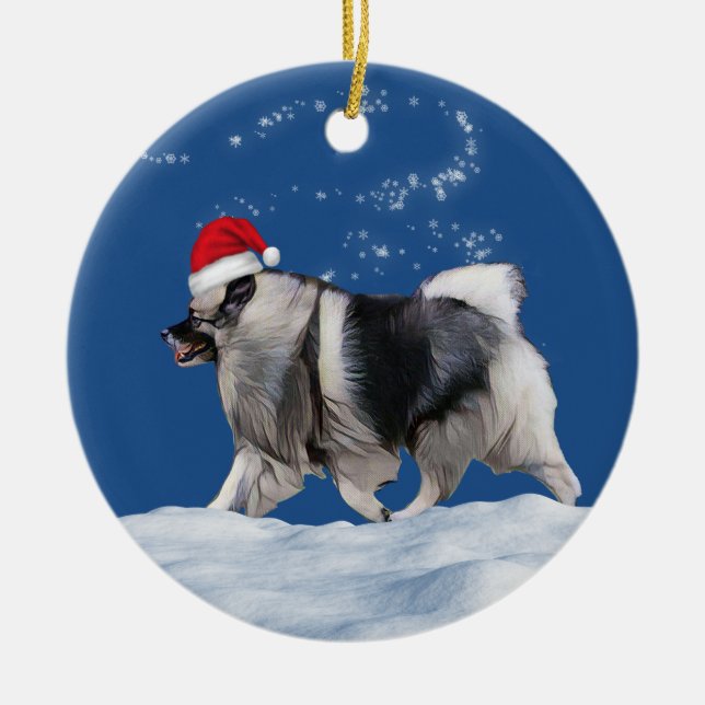 Keeshond Santa Christmas Keramik Ornament (Vorne)