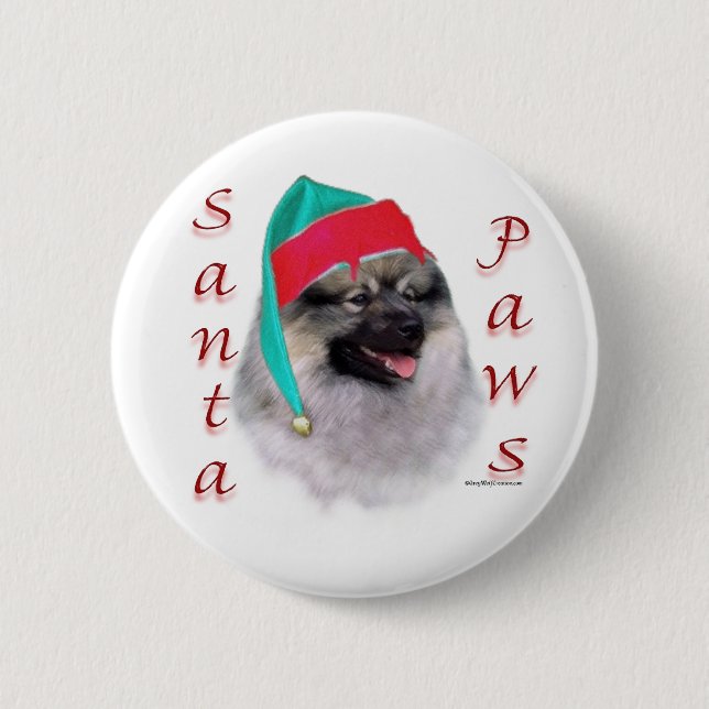 Keeshond Santa Paws Button (Vorderseite)