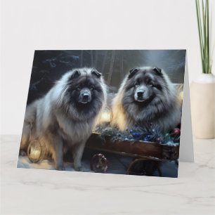 Keeshond Schneeschlitten Weihnachtsdekoration Karte
