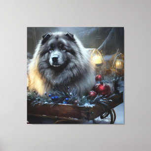 Keeshond Schneeschlitten Weihnachtsdekoration Leinwanddruck