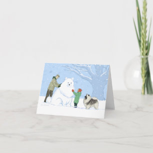 Keeshond Snow Dog Niedliche Winterlandschaft Weihn Feiertagskarte