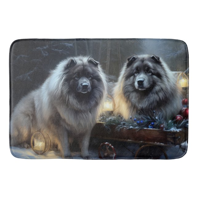Keeshond Snowy Sleigh Weihnachtsdekor Badematte (Vorderseite)