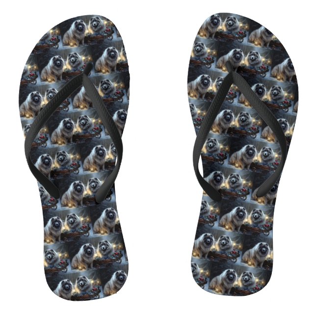 Keeshond Snowy Sleigh Weihnachtsdekor Flip Flops (Fußbett)