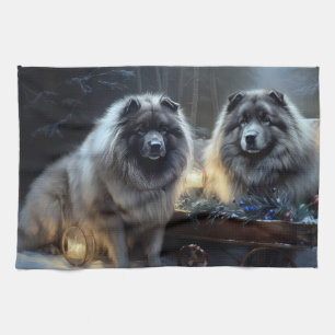 Keeshond Snowy Sleigh Weihnachtsdekor Geschirrtuch