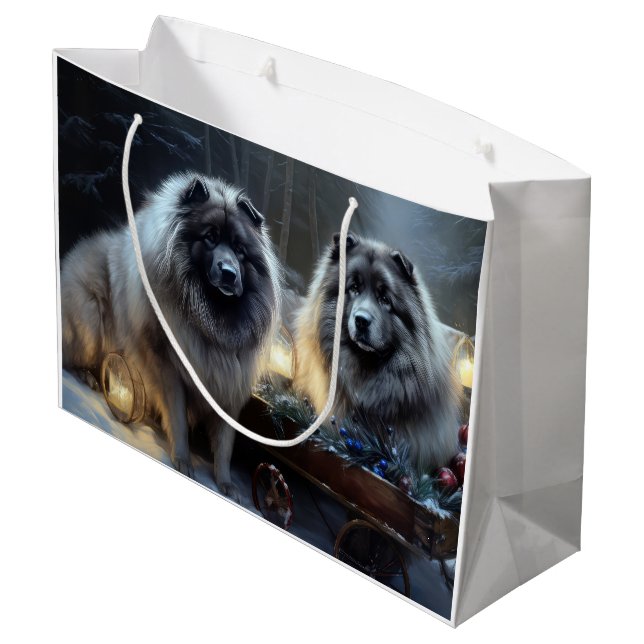 Keeshond Snowy Sleigh Weihnachtsdekor Große Geschenktüte (Rückseite Schrägansicht)