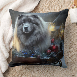 Keeshond Snowy Sleigh Weihnachtsdekor Kissen