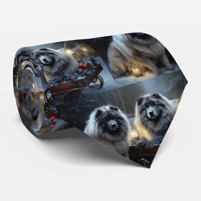 Keeshond Snowy Sleigh Weihnachtsdekor Krawatte (Gerollt)