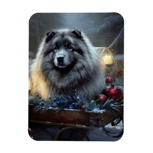 Keeshond Snowy Sleigh Weihnachtsdekor Magnet (Vertikal)