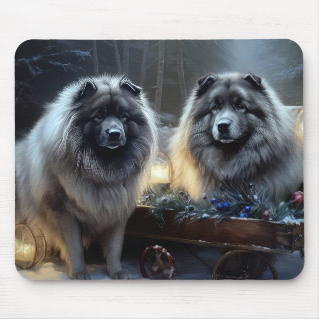 Keeshond Snowy Sleigh Weihnachtsdekor Mousepad (Vorne)