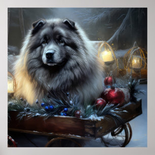 Keeshond Snowy Sleigh Weihnachtsdekor Poster