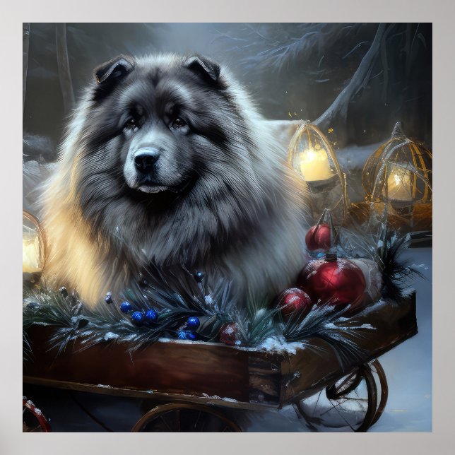 Keeshond Snowy Sleigh Weihnachtsdekor Poster (Vorne)