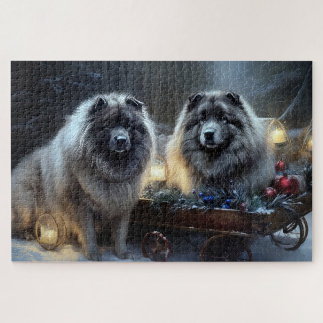 Keeshond Snowy Sleigh Weihnachtsdekor Puzzle (Horizontal)