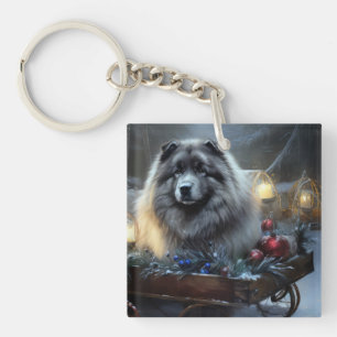 Keeshond Snowy Sleigh Weihnachtsdekor Schlüsselanhänger