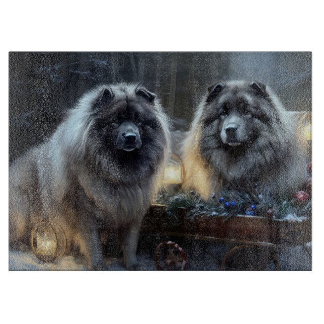 Keeshond Snowy Sleigh Weihnachtsdekor Schneidebrett (Vorderseite)