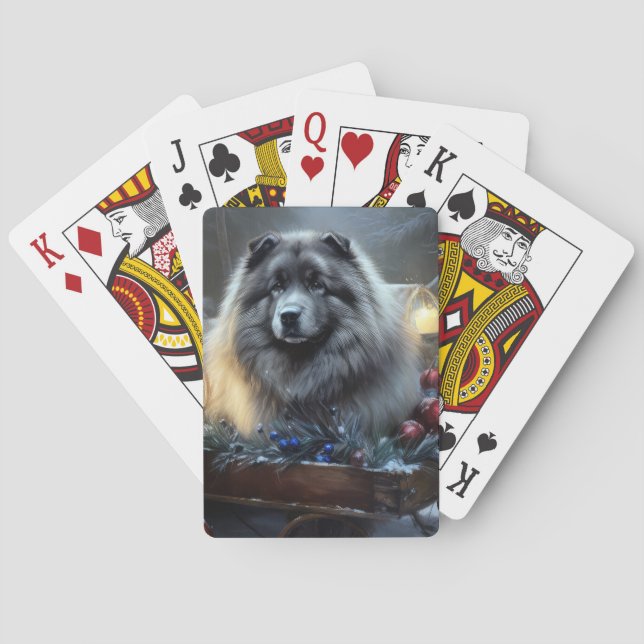 Keeshond Snowy Sleigh Weihnachtsdekor Spielkarten (Rückseite)