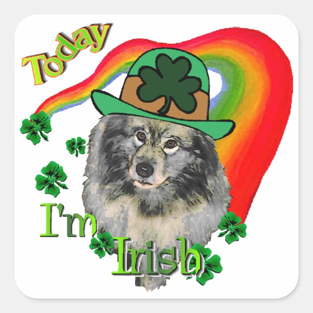 Keeshond St Patricks Day Quadratischer Aufkleber (Vorderseite)