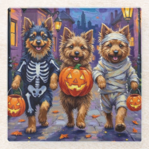 Keeshond Trick-or-Treating in Halloween-Kostümen Glasuntersetzer