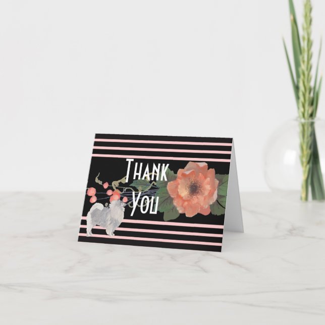 Keeshond über Melon Floral Vielen Dank Dankeskarte (Vorderseite)