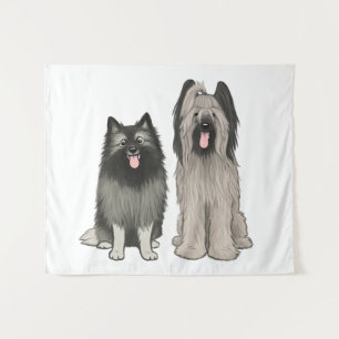 Keeshond und Briard Niedlich Cartoon Hunde Wandteppich