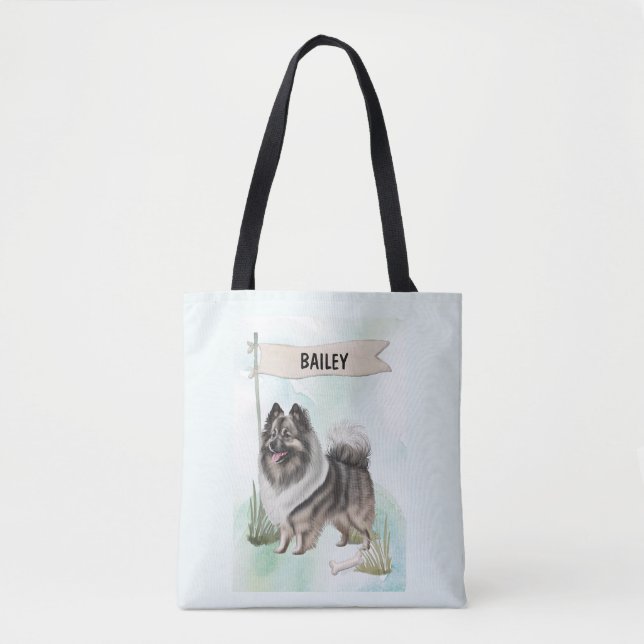 Keeshond-Wasserfarbe Personalisierte Hundetasche (Vorderseite)