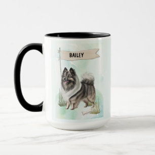 Keeshond-Wasserfarbe Personalisierter Hund Tasse