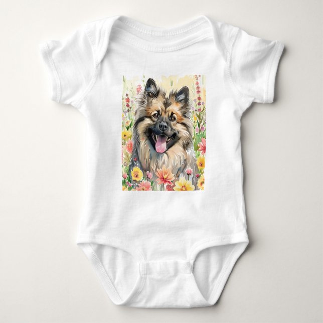 Keeshond-Wasserfarben-Babysuit Baby Strampler (Vorderseite)