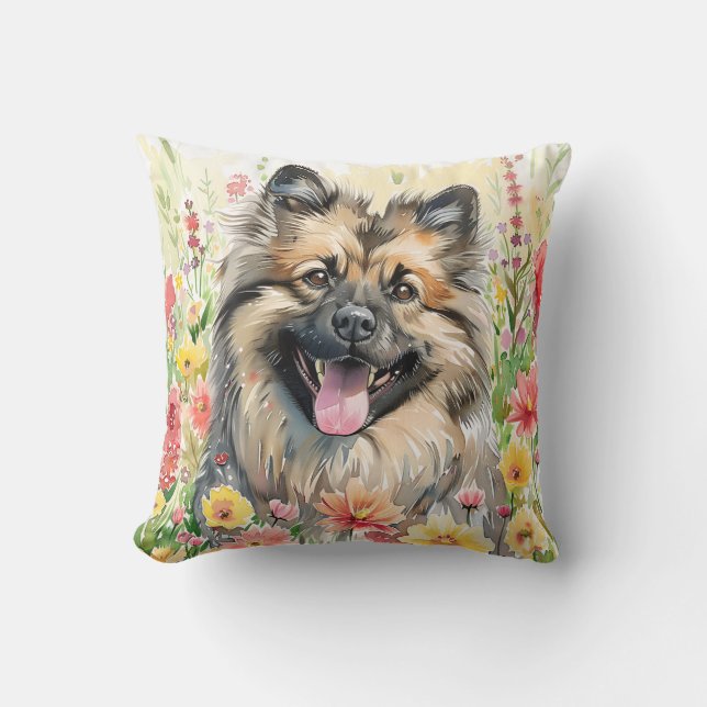 Keeshond Watercolor Throw Pillow Kissen (Vorderseite)