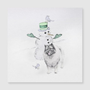 Keeshond Weihnachts-Schneemann-Gemälde Hundekunst Magnetkarte